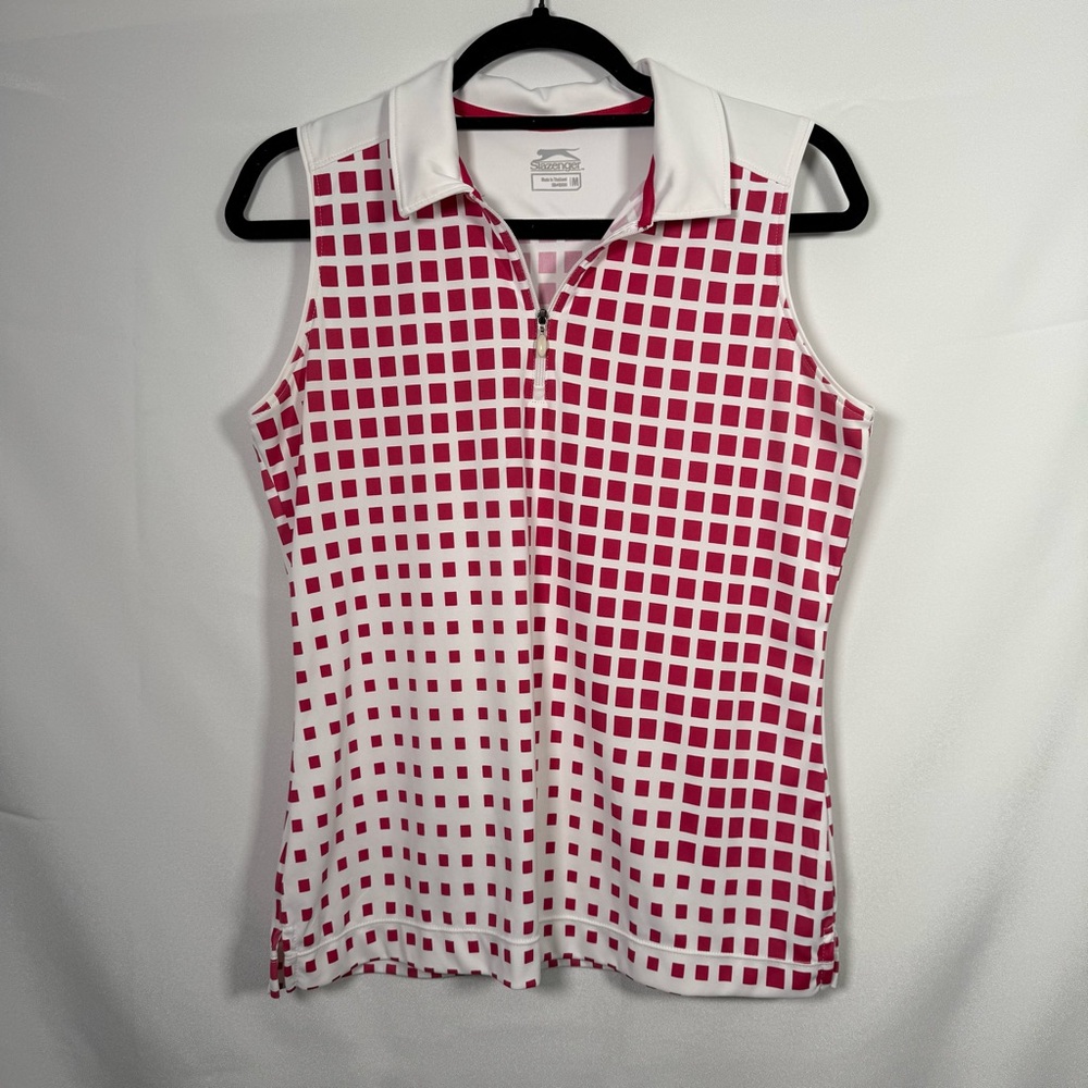 Slazenger Pink‎ & White Fitted Tank Top Polo Sleeveless Golf Tennis Pickleball M